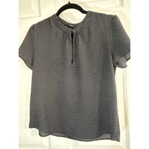 Forever 21‎ Black White Polka Dot Short Sleeve Blouse Womens Medium